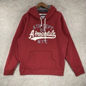 Y2K Men's Aeropostale Hoodie XXL Red Distressed Collegiate Comfort Pullover